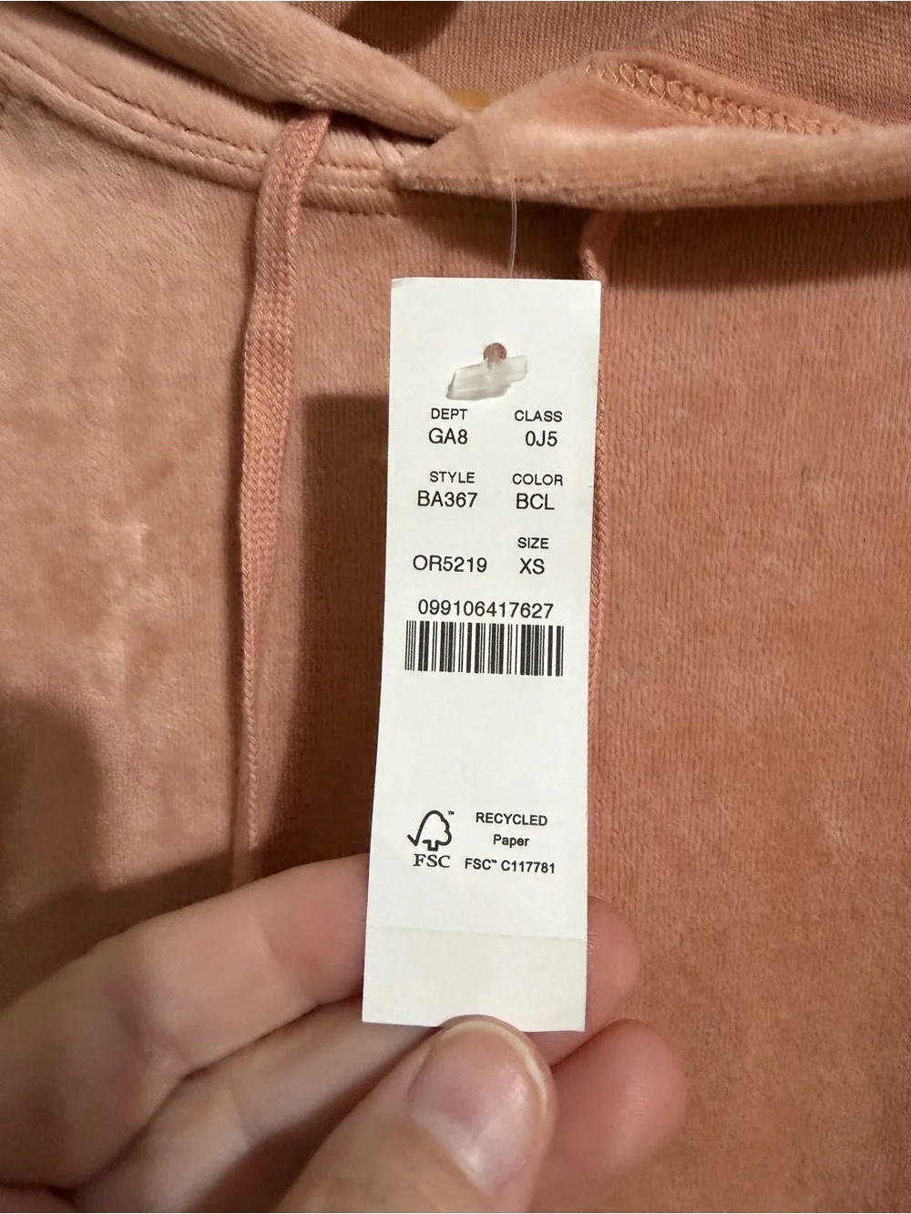 J. Crew Velour Pullover Hoodie Kangaroo Pocket Salmon Pink SZ XS